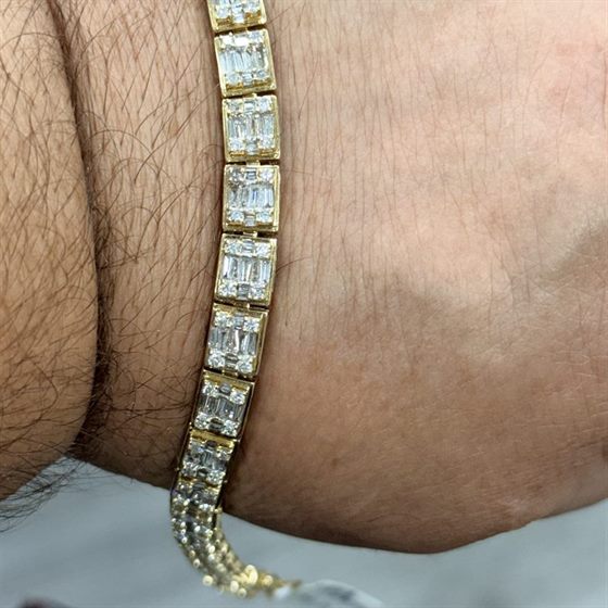 Men's baguette diamond tennis bracelet in 14k yellow gold