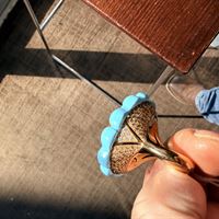 Pave diamond dome and turquoise petals, profile