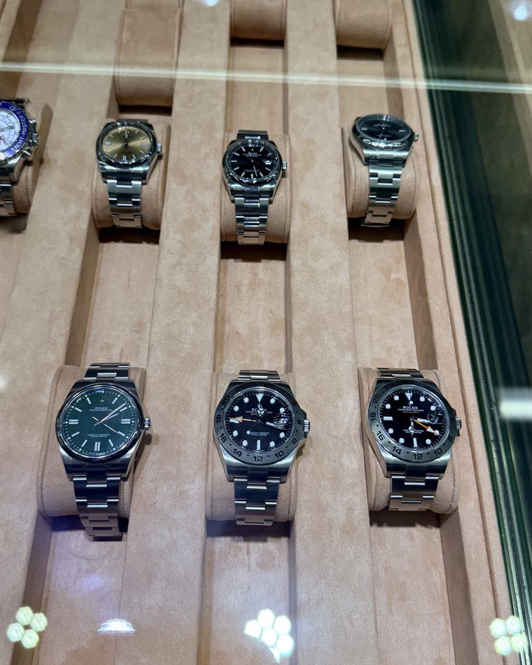 Rolex Explorer and Oyster Perpetual watches in the Miami counter